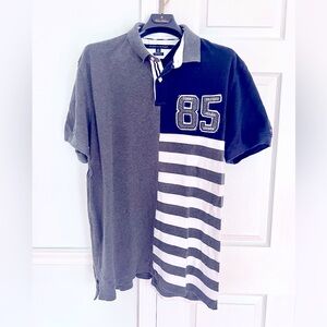 Tommy Hilfiger 85 Polo Shirt Coupe Sur Mesure Grey blue White 100% cotton XXL